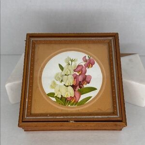 Vintage Estate Glass Top Floral Jewelry Box with Mirror